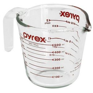 A standard 2-cup Pyrex glass measuring cup is best for liquid measurements.