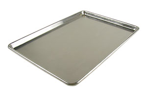 A half-sheet pan is what most cooks need. Notice it has a slightly higher lip than a typical cookie sheet.