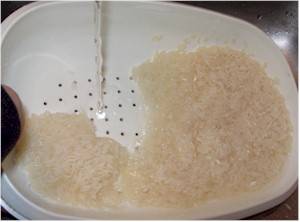 Rinse your rice in a strainer or colander.